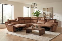 MaxView Media Mocha 6-Piece Power Reclining Sectional with Immersive Sound System - Ornate Home