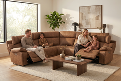 MaxView Media Mocha 6-Piece Power Reclining Sectional with Immersive Sound System - Ornate Home