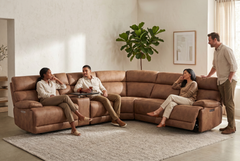 MaxView Media Mocha 6-Piece Power Reclining Sectional with Immersive Sound System - Ornate Home