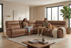 MaxView Media Mocha 6-Piece Power Reclining Sectional with Immersive Sound System - Ornate Home