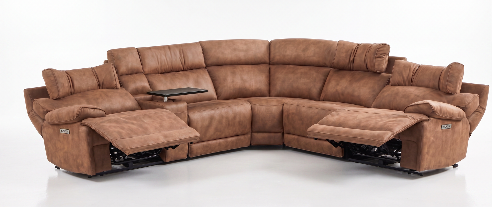 MaxView Media Mocha 6-Piece Power Reclining Sectional with Immersive Sound System - Ornate Home