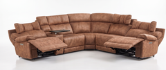 MaxView Media Mocha 6-Piece Power Reclining Sectional with Immersive Sound System - Ornate Home