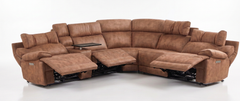 MaxView Media Mocha 6-Piece Power Reclining Sectional with Immersive Sound System - Ornate Home