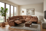 MaxView Media Mocha 6-Piece Power Reclining Sectional with Immersive Sound System - Ornate Home