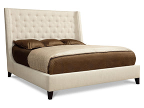 Maxime White/Cream Fabric Shelter King Bed - Ornate Home