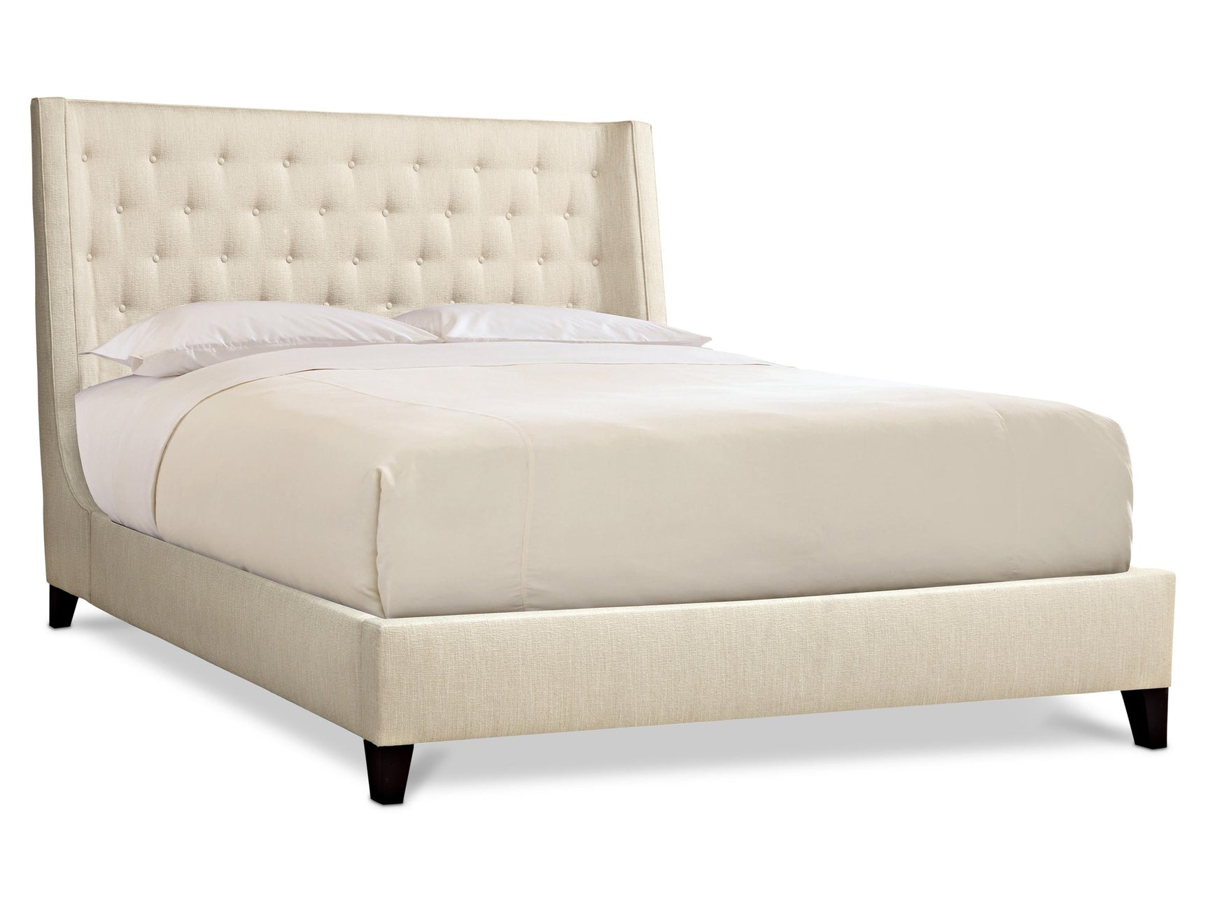 Maxime White/Cream Fabric Shelter King Bed w/ Espresso Feet - Ornate Home