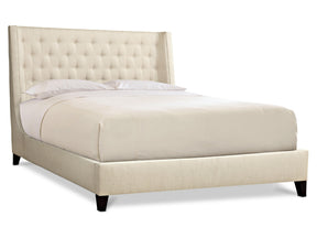 Maxime White/Cream Fabric Shelter King Bed w/ Espresso Feet - Ornate Home