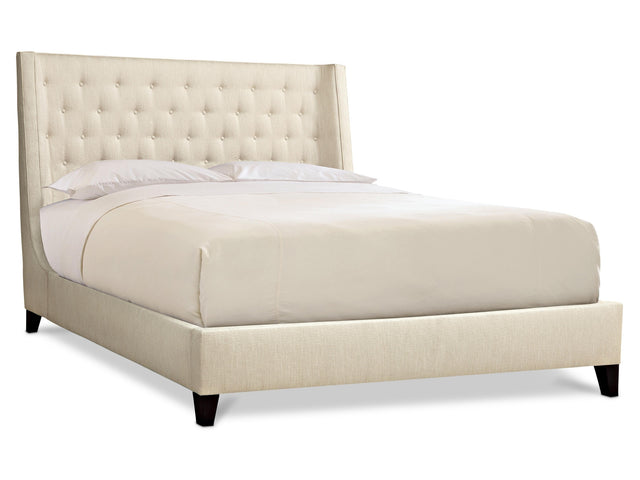 Maxime White/Cream Fabric Shelter King Bed w/ Espresso Feet - Ornate Home