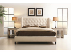 Maxime White/Cream Fabric Shelter Queen Bed - Ornate Home
