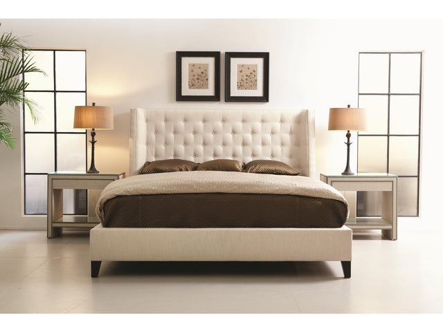 Maxime White/Cream Fabric Shelter Queen Bed - Ornate Home