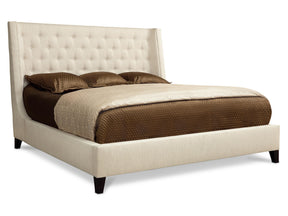 Maxime White/Cream Fabric Shelter Queen Wingback Bed - Ornate Home