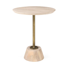 Maxwell Light Brown/Gold 20" Round Wood Metal Pedestal Side Table