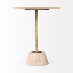 Maxwell Light Brown/Gold 20" Round Wood Metal Pedestal Side Table