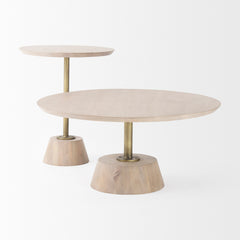 Maxwell Light Brown/Gold 20" Round Wood Metal Pedestal Side Table