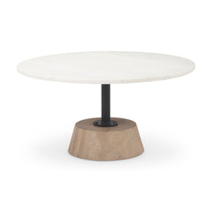 Maxwell White/Black Marble Top Pedestal Base Round Coffee Table - Ornate Home