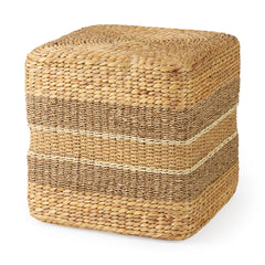 Maya Light Brown/Medium Brown Seagrass Square Pouf - Ornate Home