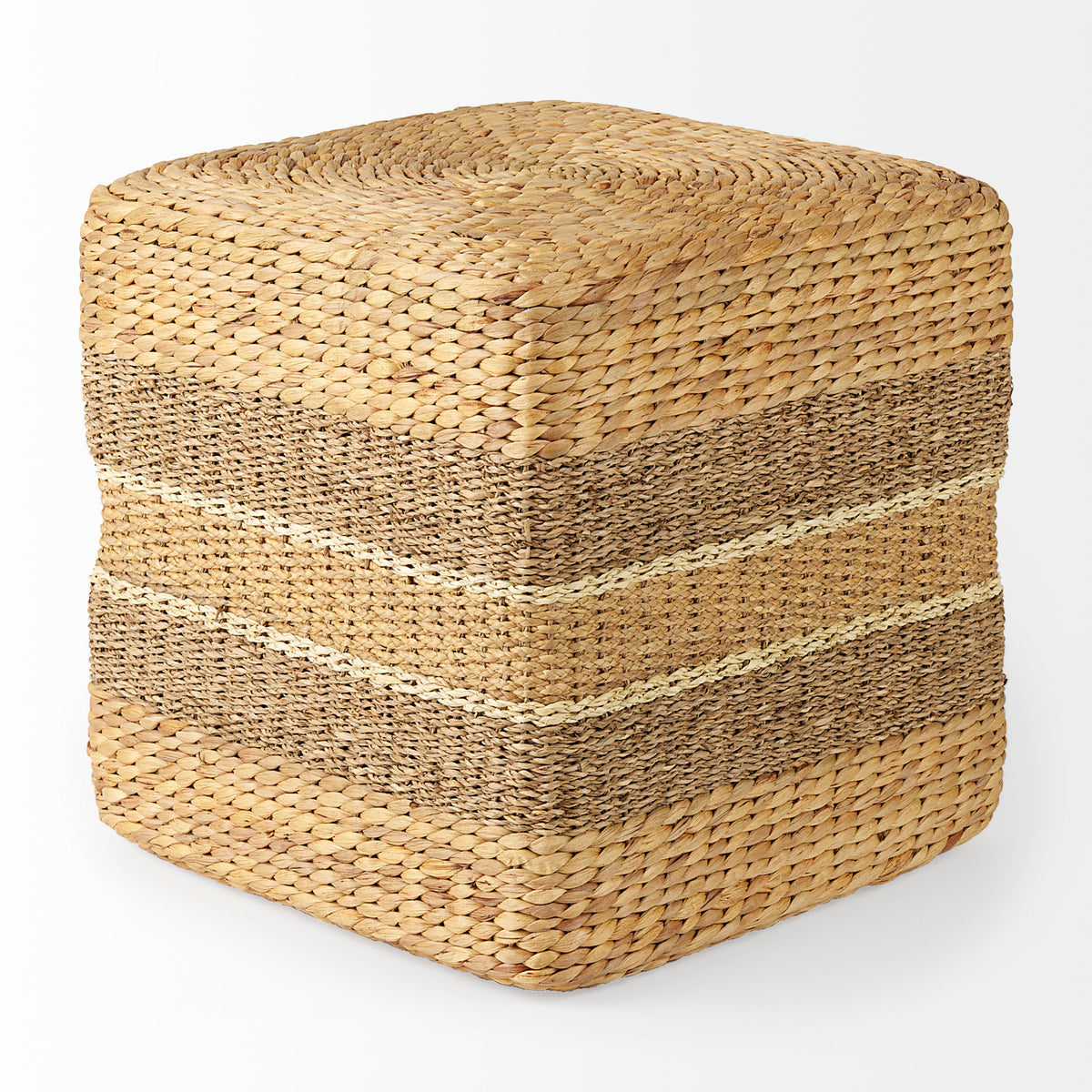 Maya Light Brown/Medium Brown Seagrass Square Pouf - Ornate Home