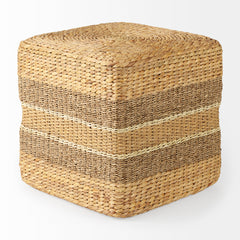 Maya Light Brown/Medium Brown Seagrass Square Pouf - Ornate Home