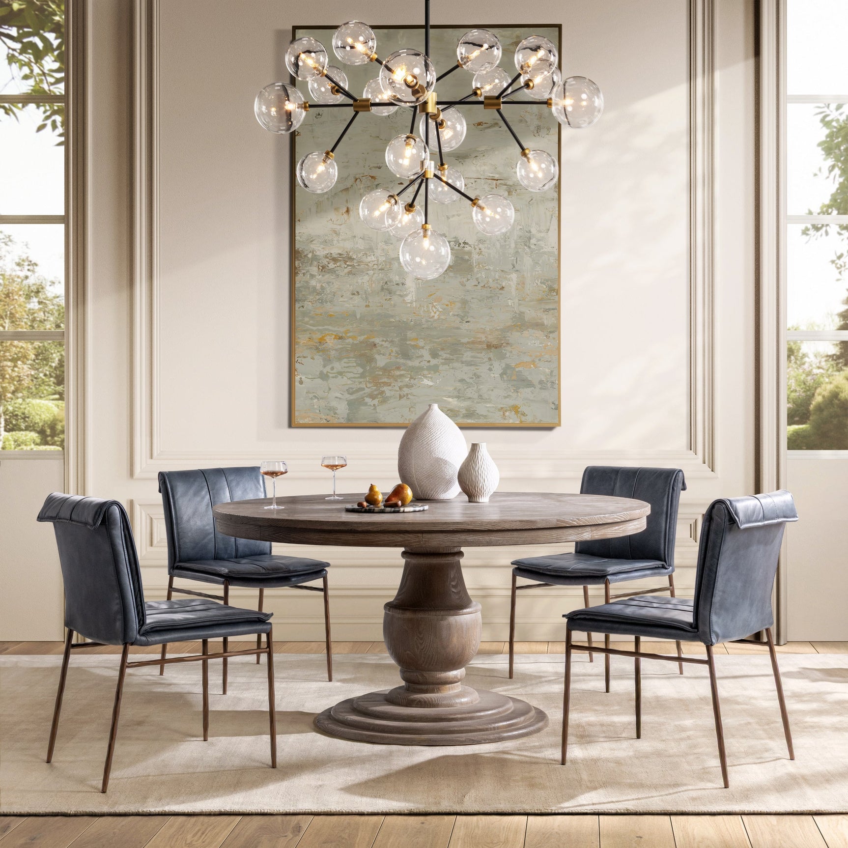 Mayer Leather Ocean Blue Dining Chair (Set of 2) - Ornate Home