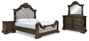 Maylee Dark Brown California King Panel Bed, Dresser, Mirror and Nightstand - Ornate Home