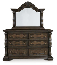 Maylee Dark Brown California King Panel Bed, Dresser, Mirror and Nightstand - Ornate Home