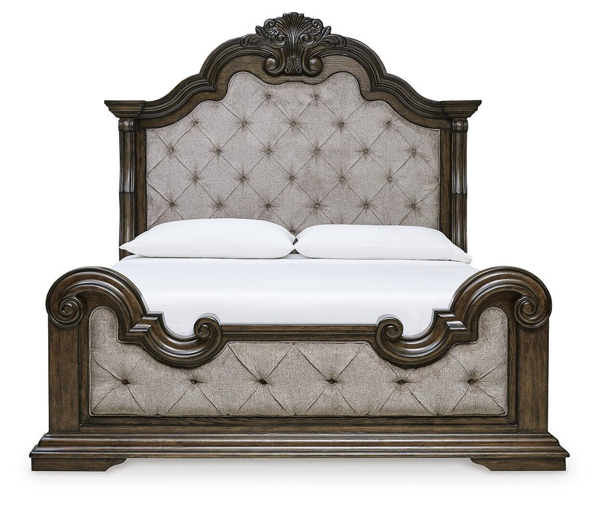 Maylee Dark Brown California King Panel Bed, Dresser, Mirror and Nightstand - Ornate Home