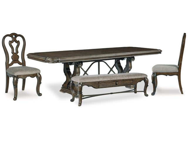 Maylee Dark Brown Dining Table, 2 Chairs and Bench - Ornate Home