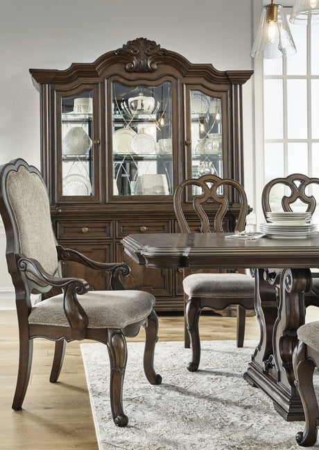 Maylee Dark Brown Dining Table, 6 Chairs and Bench - Ornate Home