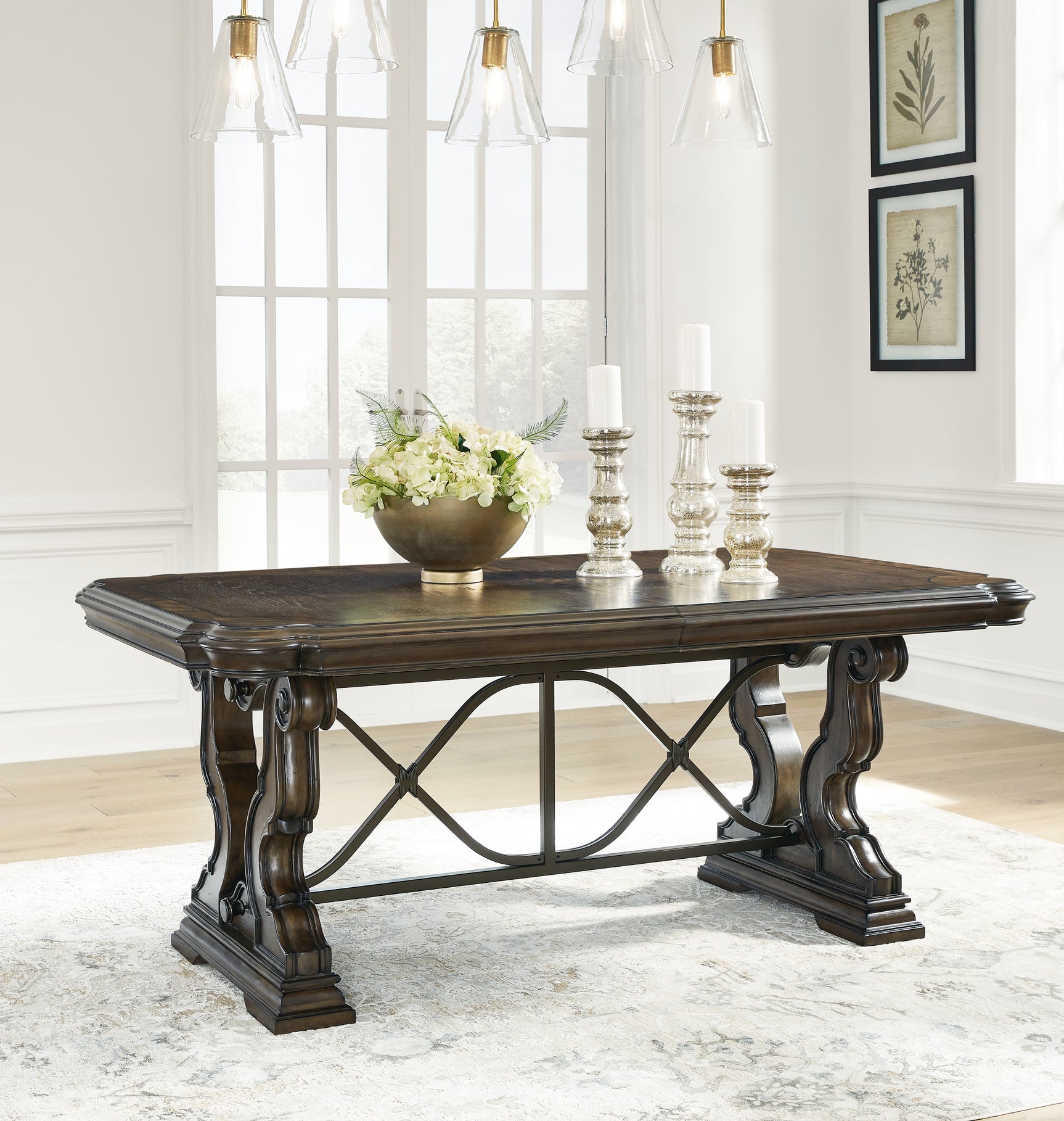 Maylee Dark Brown Dining Table, 6 Chairs and Bench - Ornate Home