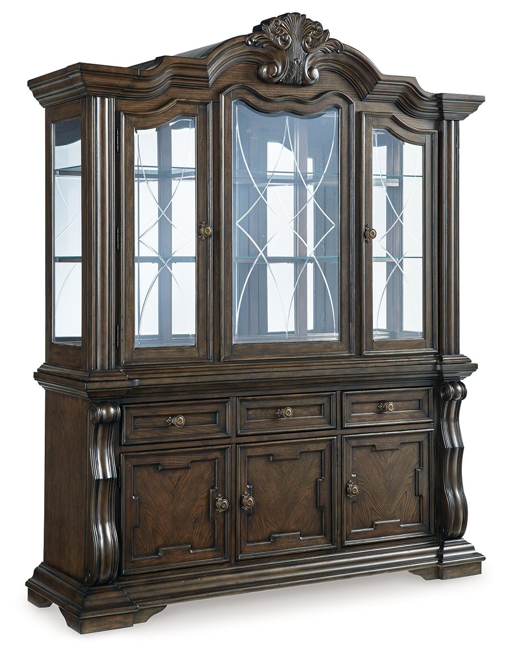 Maylee Dark Brown Dining Table with 6 Chairs and Buffet and Hutch (Online Special Price) - Ornate Home