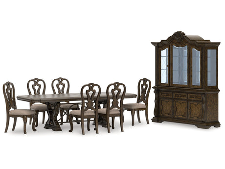 Maylee Dark Brown Dining Table with 6 Chairs and Buffet and Hutch - Ornate Home