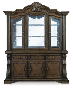 Maylee Dark Brown Dining Table with 6 Chairs and Buffet and Hutch - Ornate Home