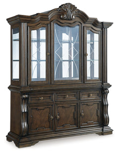 Maylee Dark Brown Dining Table with 6 Chairs and Buffet and Hutch - Ornate Home