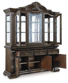 Maylee Dark Brown Dining Table with 6 Chairs and Buffet and Hutch - Ornate Home