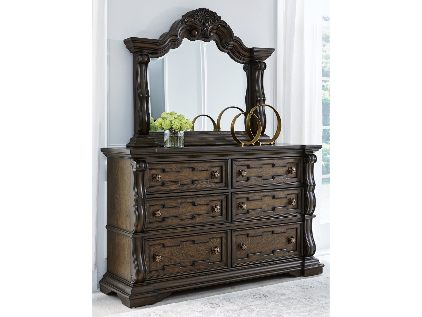 Maylee Dark Brown Dresser and Mirror - Ornate Home