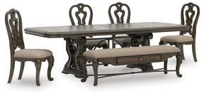 Maylee Dark Brown Extension Dining Table, 4 Chairs and Bench - Ornate Home