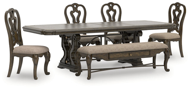 Maylee Dark Brown Extension Dining Table, 4 Chairs and Bench - Ornate Home