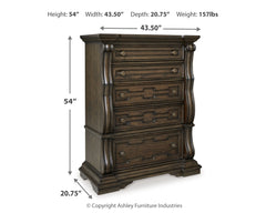 Maylee Dark Brown King Upholstered Panel Bed, Chest and 2 Nightstands - Ornate Home