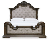 Maylee Dark Brown King Upholstered Panel Bed, Chest and 2 Nightstands - Ornate Home