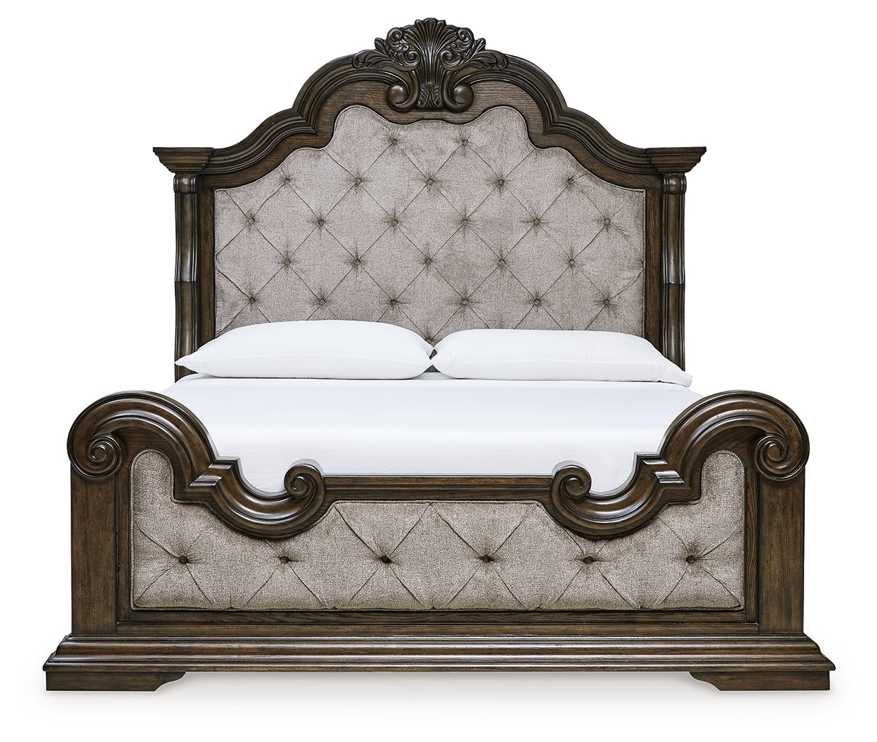 Maylee Dark Brown King Upholstered Panel Bed, Chest and 2 Nightstands - Ornate Home