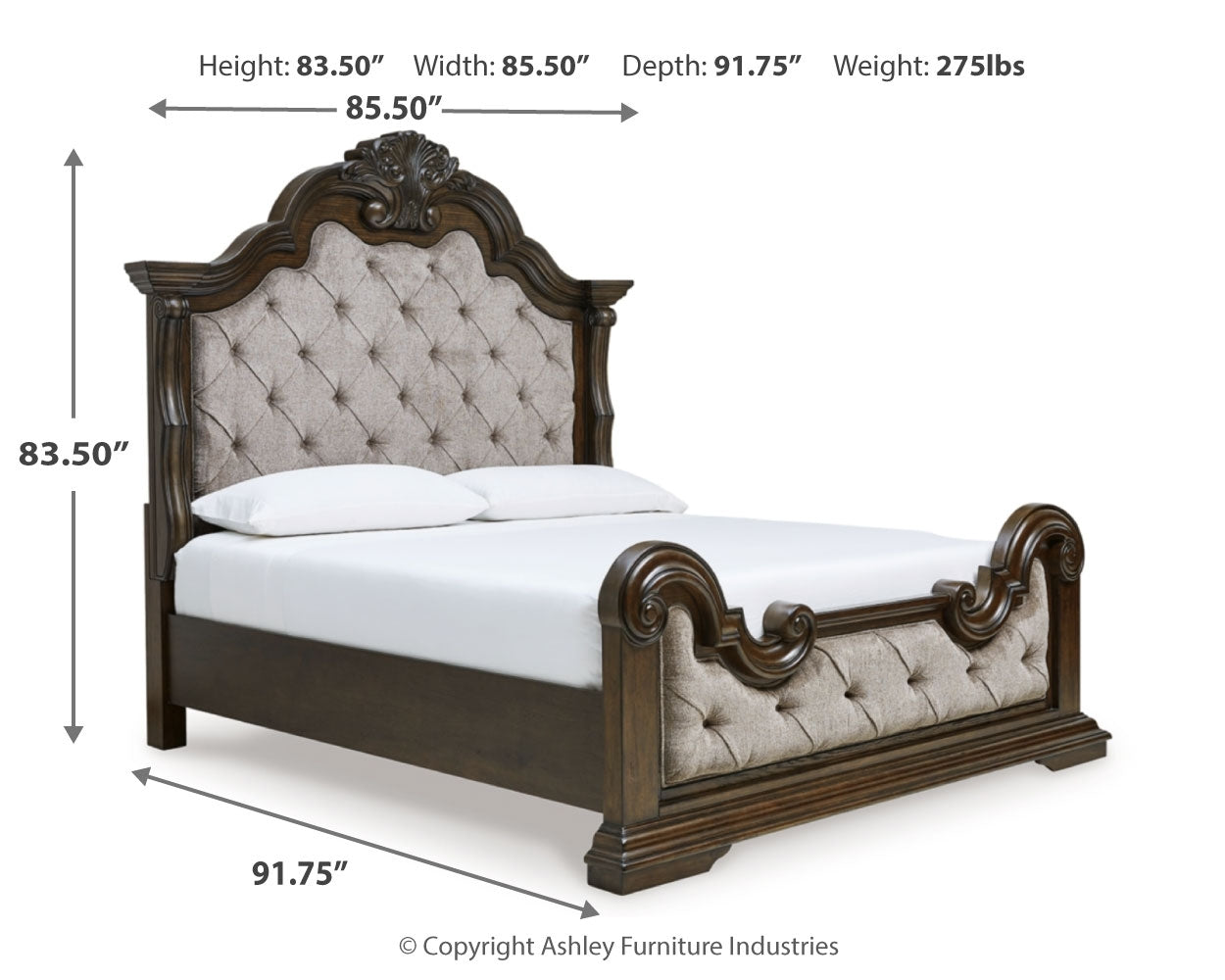 Maylee Dark Brown King Upholstered Panel Bed, Chest and 2 Nightstands - Ornate Home