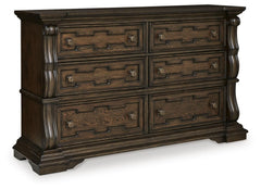 Maylee Dark Brown King Upholstered Panel Bed and Dresser - Ornate Home