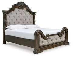 Maylee Dark Brown King Upholstered Panel Bed and Dresser - Ornate Home