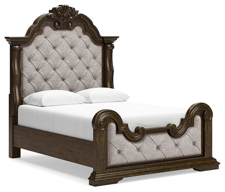 Maylee Dark Brown Queen Panel Bedroom Set with Dresser, Mirror, Chest and 2 Nightstands - Ornate Home