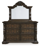 Maylee Dark Brown Queen Upholstered Bed & Dresser & Mirror - Ornate Home