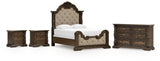 Maylee Dark Brown Queen Upholstered Panel Bed, Dresser and 2 Nightstands (Online Special Price) - Ornate Home