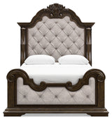 Maylee Dark Brown Queen Upholstered Panel Bed, Dresser and 2 Nightstands (Online Special Price) - Ornate Home