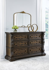 Maylee Dark Brown Queen Upholstered Panel Bed, Dresser and 2 Nightstands (Online Special Price) - Ornate Home