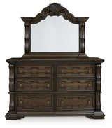 Maylee Dark Brown Queen Upholstered Panel Bedroom Set with Dresser, Mirror and Nightstand (Online Special Price) - Ornate Home