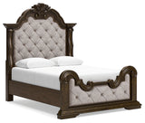 Maylee Dark Brown Queen Upholstered Panel Bedroom Set with Dresser, Mirror and Nightstand - Ornate Home
